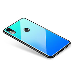 Coque Contour Silicone et Vitre Miroir Housse Etui Degrade Arc en Ciel pour Xiaomi Mi 8 Bleu
