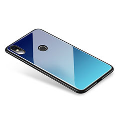 Coque Contour Silicone et Vitre Miroir Housse Etui Degrade Arc en Ciel pour Xiaomi Mi 8 Bleu Ciel
