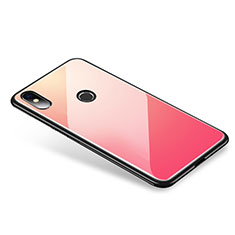 Coque Contour Silicone et Vitre Miroir Housse Etui Degrade Arc en Ciel pour Xiaomi Mi 8 Rose Rouge