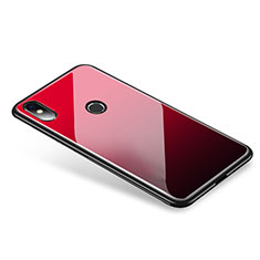 Coque Contour Silicone et Vitre Miroir Housse Etui Degrade Arc en Ciel pour Xiaomi Mi 8 Rouge