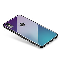 Coque Contour Silicone et Vitre Miroir Housse Etui Degrade Arc en Ciel pour Xiaomi Mi 8 Violet