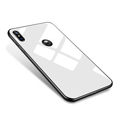 Coque Contour Silicone et Vitre Miroir Housse Etui M01 pour Xiaomi Mi 8 Blanc