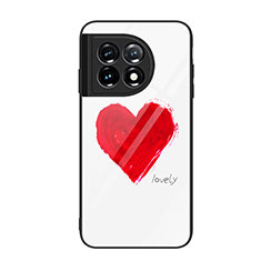 Coque Contour Silicone et Vitre Motif Fantaisie Miroir Etui Housse JM1 pour OnePlus 11 5G Rouge