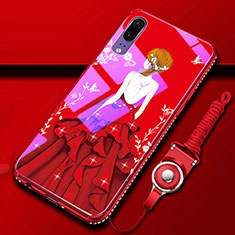 Coque Contour Silicone et Vitre Motif Fantaisie Miroir Etui Housse K01 pour Huawei P20 Rouge