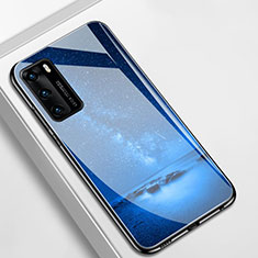 Coque Contour Silicone et Vitre Motif Fantaisie Miroir Etui Housse K01 pour Huawei P40 Bleu