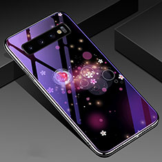Coque Contour Silicone et Vitre Motif Fantaisie Miroir Etui Housse K01 pour Samsung Galaxy S10 Plus Violet