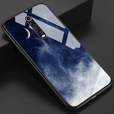 Coque Contour Silicone et Vitre Motif Fantaisie Miroir Etui Housse K01 pour Xiaomi Redmi K20 Bleu et Noir