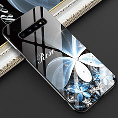 Coque Contour Silicone et Vitre Motif Fantaisie Miroir Etui Housse K04 pour Samsung Galaxy S10 Blanc