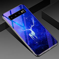 Coque Contour Silicone et Vitre Motif Fantaisie Miroir Etui Housse K05 pour Samsung Galaxy S10 Bleu
