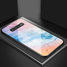 Coque Contour Silicone et Vitre Motif Fantaisie Miroir Etui Housse K07 pour Samsung Galaxy S10 Plus Orange