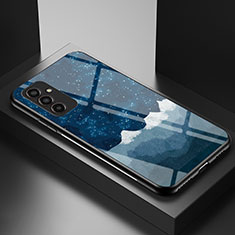 Coque Contour Silicone et Vitre Motif Fantaisie Miroir Etui Housse LS1 pour Samsung Galaxy M13 4G Bleu