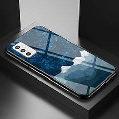 Coque Contour Silicone et Vitre Motif Fantaisie Miroir Etui Housse LS1 pour Samsung Galaxy M52 5G Bleu