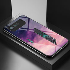 Coque Contour Silicone et Vitre Motif Fantaisie Miroir Etui Housse LS2 pour Asus ROG Phone 6 Pro Violet