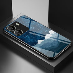 Coque Contour Silicone et Vitre Motif Fantaisie Miroir Etui Housse LS2 pour Xiaomi Redmi 13C Bleu