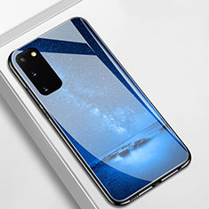 Coque Contour Silicone et Vitre Motif Fantaisie Miroir Etui Housse M01 pour Samsung Galaxy S20 5G Bleu