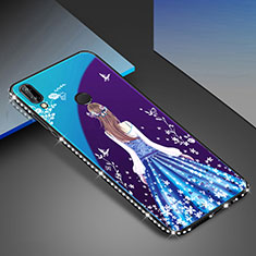 Coque Contour Silicone et Vitre Motif Fantaisie Miroir Etui Housse pour Huawei P20 Lite Bleu