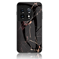 Coque Contour Silicone et Vitre Motif Fantaisie Miroir Etui Housse pour OnePlus 11 5G Or et Noir