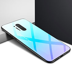 Coque Contour Silicone et Vitre Motif Fantaisie Miroir Etui Housse pour OnePlus 8 Pro Bleu Ciel