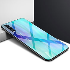 Coque Contour Silicone et Vitre Motif Fantaisie Miroir Etui Housse pour Samsung Galaxy A70 Bleu Ciel
