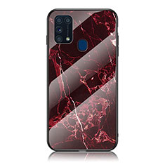 Coque Contour Silicone et Vitre Motif Fantaisie Miroir Etui Housse pour Samsung Galaxy M21s Rouge