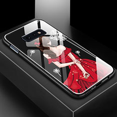 Coque Contour Silicone et Vitre Motif Fantaisie Miroir Etui Housse pour Samsung Galaxy S10e Rouge
