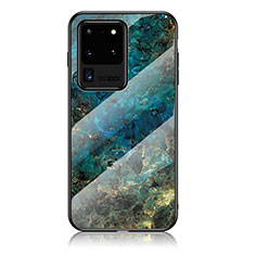 Coque Contour Silicone et Vitre Motif Fantaisie Miroir Etui Housse pour Samsung Galaxy S20 Ultra Bleu