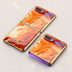 Coque Contour Silicone et Vitre Motif Fantaisie Miroir Etui Housse pour Samsung Galaxy Z Flip 5G Orange
