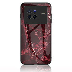 Coque Contour Silicone et Vitre Motif Fantaisie Miroir Etui Housse pour Vivo X80 5G Rouge