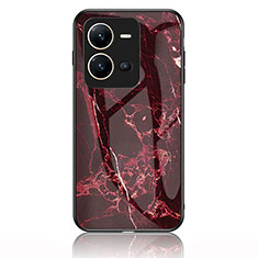 Coque Contour Silicone et Vitre Motif Fantaisie Miroir Etui Housse pour Vivo X80 Lite 5G Rouge