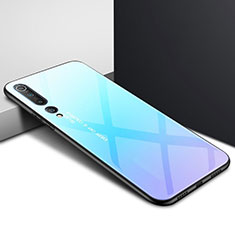 Coque Contour Silicone et Vitre Motif Fantaisie Miroir Etui Housse pour Xiaomi Mi 10 Bleu Ciel