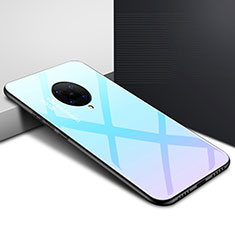 Coque Contour Silicone et Vitre Motif Fantaisie Miroir Etui Housse pour Xiaomi Redmi K30 Pro 5G Bleu Ciel