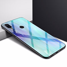 Coque Contour Silicone et Vitre Motif Fantaisie Miroir Etui Housse pour Xiaomi Redmi Note 7 Pro Bleu Ciel