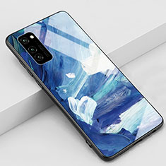 Coque Contour Silicone et Vitre Motif Fantaisie Miroir Etui Housse S01 pour Huawei Honor V30 5G Bleu