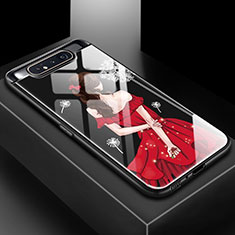 Coque Contour Silicone et Vitre Motif Fantaisie Miroir Etui Housse S01 pour Samsung Galaxy A80 Rouge et Noir