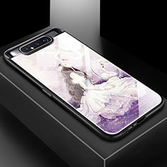 Coque Contour Silicone et Vitre Motif Fantaisie Miroir Etui Housse S01 pour Samsung Galaxy A80 Violet