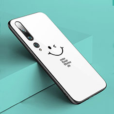 Coque Contour Silicone et Vitre Motif Fantaisie Miroir Etui Housse S03 pour Xiaomi Mi 10 Blanc