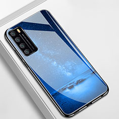 Coque Contour Silicone et Vitre Paillette Etoile Miroir Etui Housse pour Huawei Nova 7 5G Bleu