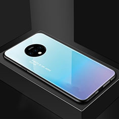 Coque Contour Silicone et Vitre Paillette Etoile Miroir Etui Housse pour OnePlus 7T Cyan