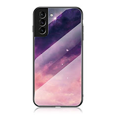 Coque Contour Silicone et Vitre Paillette Etoile Miroir Etui Housse pour Samsung Galaxy S21 5G Violet