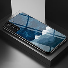 Coque Contour Silicone et Vitre Paillette Etoile Miroir Etui Housse S01 pour Samsung Galaxy S21 FE 5G Bleu