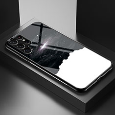 Coque Contour Silicone et Vitre Paillette Etoile Miroir Etui Housse S01 pour Samsung Galaxy S23 Ultra 5G Blanc