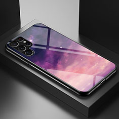 Coque Contour Silicone et Vitre Paillette Etoile Miroir Etui Housse S01 pour Samsung Galaxy S23 Ultra 5G Violet