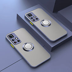 Coque Contour Silicone et Vitre Transparente avec Support Bague Anneau Aimante Magnetique T01 pour Xiaomi Poco X4 NFC Gris Lavende
