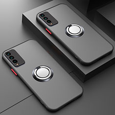 Coque Contour Silicone et Vitre Transparente avec Support Bague Anneau Aimante Magnetique T01 pour Xiaomi Redmi 9T 4G Noir