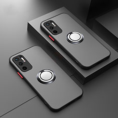 Coque Contour Silicone et Vitre Transparente avec Support Bague Anneau Aimante Magnetique T01 pour Xiaomi Redmi Note 10T 5G Noir