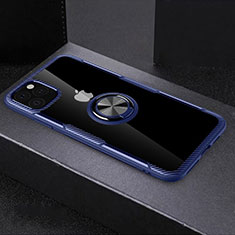 Coque Contour Silicone et Vitre Transparente Miroir 360 Degres avec Support Bague Anneau Aimante Magnetique M01 pour Apple iPhone 11 Pro Max Bleu