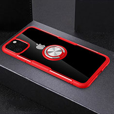 Coque Contour Silicone et Vitre Transparente Miroir 360 Degres avec Support Bague Anneau Aimante Magnetique M01 pour Apple iPhone 11 Pro Max Rouge