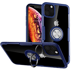 Coque Contour Silicone et Vitre Transparente Miroir 360 Degres avec Support Bague Anneau Aimante Magnetique M02 pour Apple iPhone 11 Pro Max Bleu