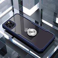 Coque Contour Silicone et Vitre Transparente Miroir 360 Degres avec Support Bague Anneau Aimante Magnetique pour Apple iPhone 11 Pro Bleu