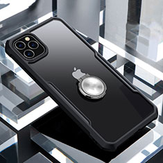 Coque Contour Silicone et Vitre Transparente Miroir 360 Degres avec Support Bague Anneau Aimante Magnetique pour Apple iPhone 11 Pro Noir
